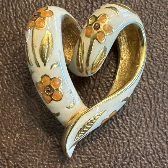 NOLAN MILLER PINK FLOWER FLOATING CLOISONNE HEART Pendant - Picture 1 of 7